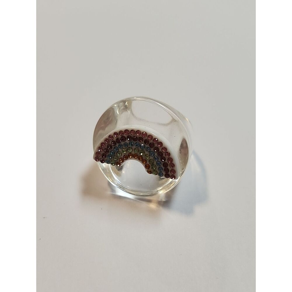 Sparklemuse Clear Acrylic Ring with Rainbow Crystal Accent 8.5